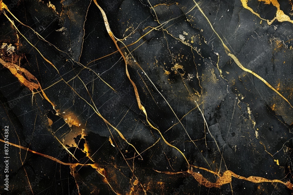 Obraz premium black marble background with yellow veins