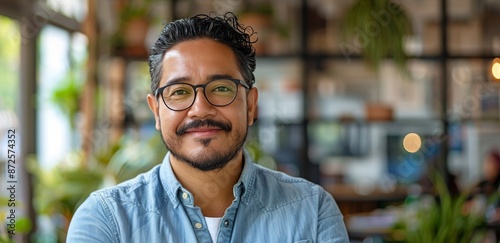 Smiling Man Wearing Glasses in a Cafe