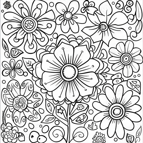 A intricate black and white floral design perfect for coloring