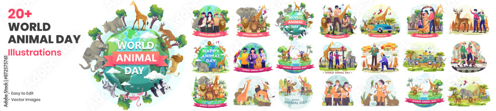 Obraz na plátně Mega Collection of World Animal Day Illustration