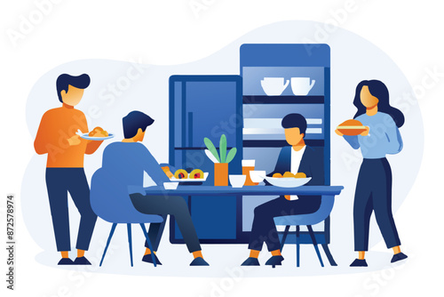 people having their food at office pantry vector illustration