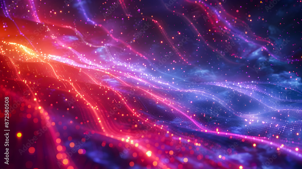 Obraz premium Glowing data cables cascading from the sky as if part of a celestial otherworldly phenomenon with a surreal dreamlike and a touch of fantasy