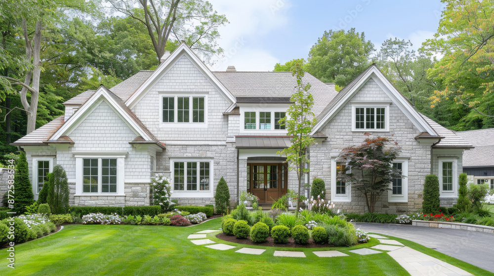 A gabled roof for suburban homes with customizable shingles, perfect for residential settings. A gabled roof for suburban homes with customizable shingles, perfect for residential settings.