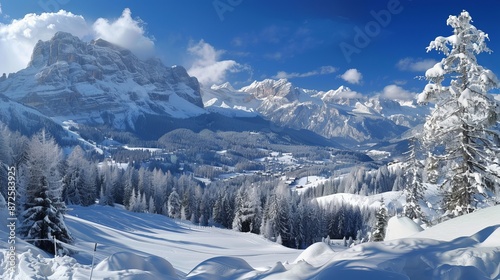 Wallpaper Mural A panoramic view of Cortina d'Ampezzo nestled in the Italian Dolomites, showcasing its picturesque mountainous landscape and charming alpine architecture. Torontodigital.ca