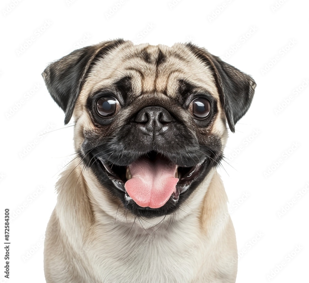 Happy pug running white background photo realistic Happy pug running white background photo realistic