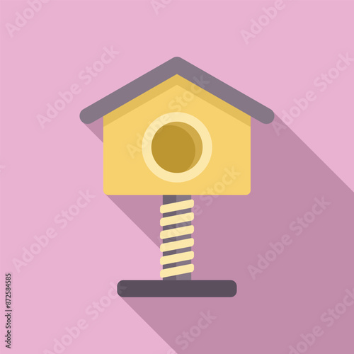 Cat house scratching post icon, flat style, colorful design