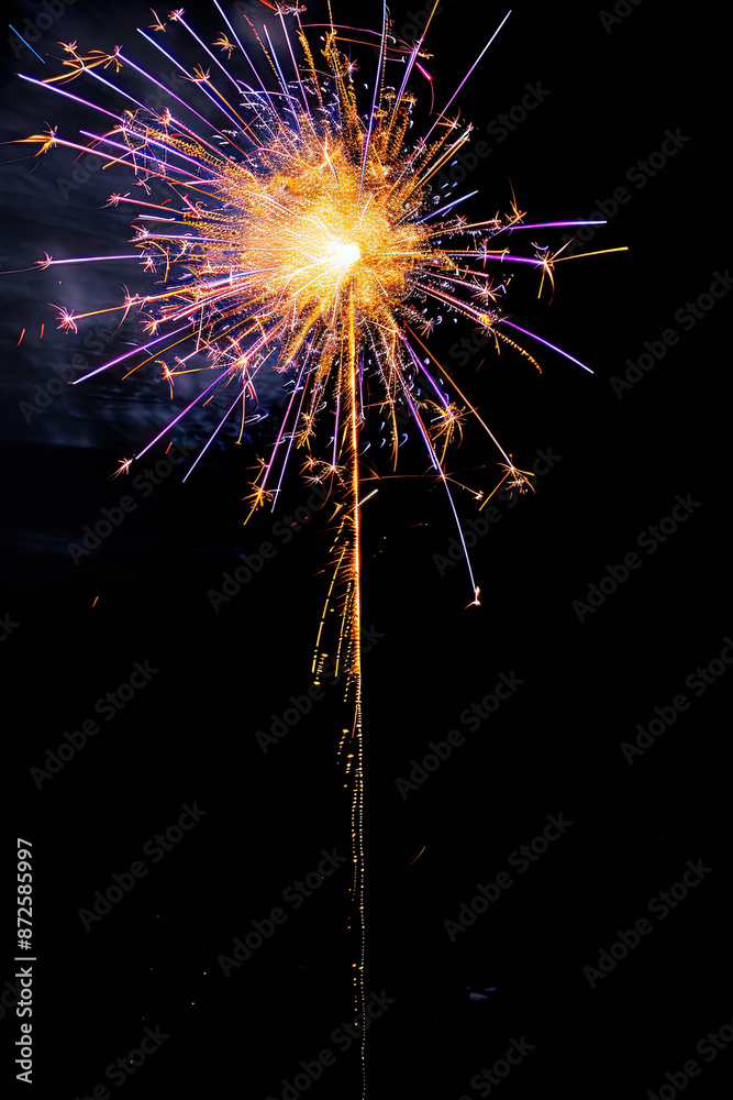 Obraz premium Fan-Shaped Orange and Purple Fireworks Display