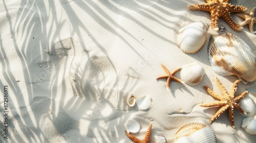 Seashells and Starfish on a Sandy Beach