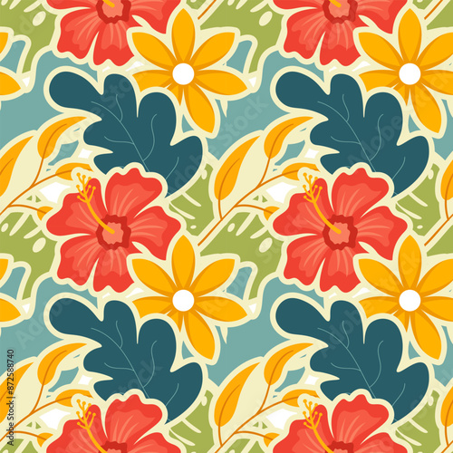 Wallpaper Mural Floral Seamless Pattern Design Illustration with Blooming Branches and Leaf Flower in Hand-Drawn Cartoon Style Template Torontodigital.ca