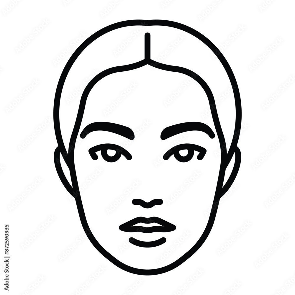 Female face, line icon. Young woman head, front view. Minimalist style, editable strokes. Health and beauty concept. Good for cosmetology, spa procedures, skin care Female face, line icon. Young woman head, front view. Minimalist style, editable strokes. Health and beauty concept. Good for cosmetology, spa procedures, skin care