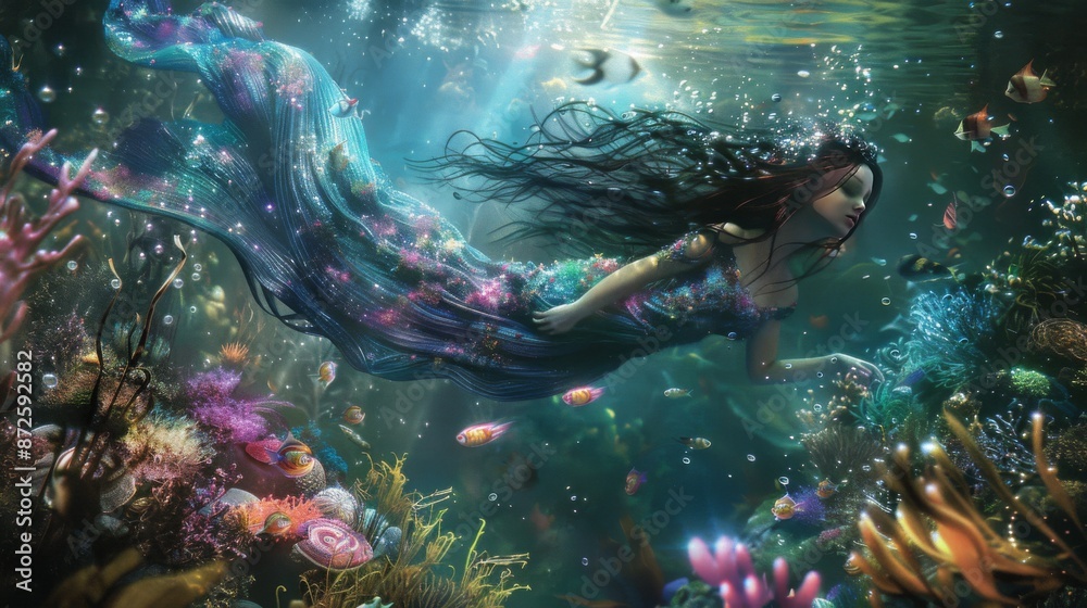 Underwater garden, sea nymph, iridescent fins Underwater garden, sea nymph, iridescent fins