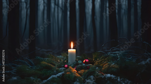 christmas candle in forest