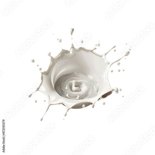 Dynamic white milk splash captured in mid-air against a transparent background, showcasing fluid motion and energy. transparent background