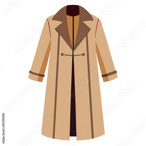 On a white background, a realistic long beige coat