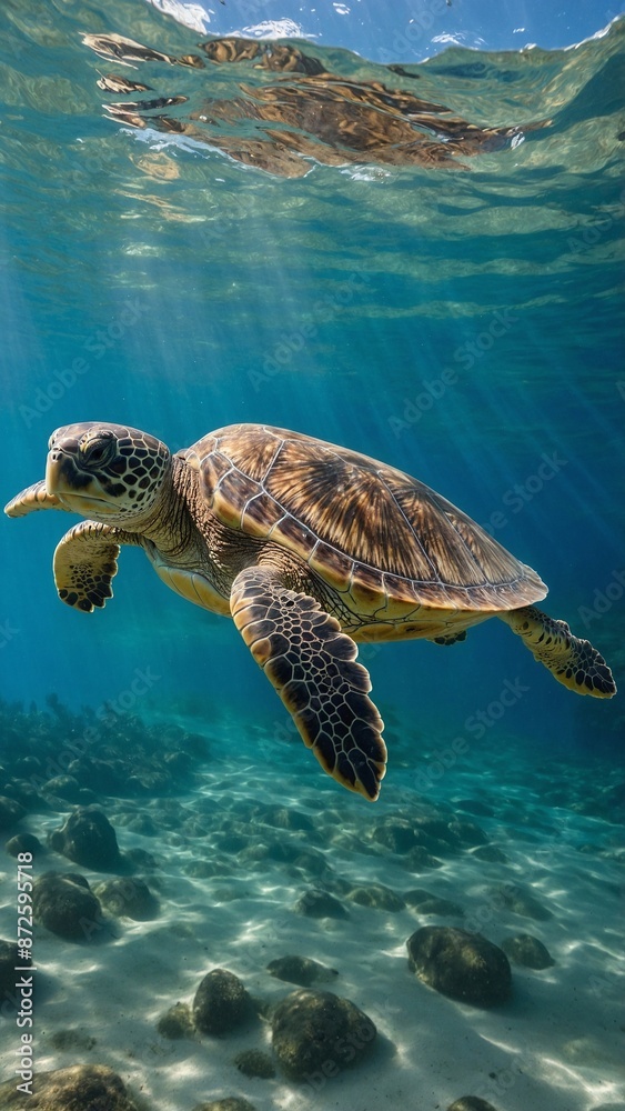 Fototapeta premium Turtle in ocean crystal-clear water