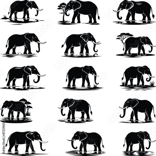 Elephant Silhouettes High Quality Nature Inspired Collection 003 photo