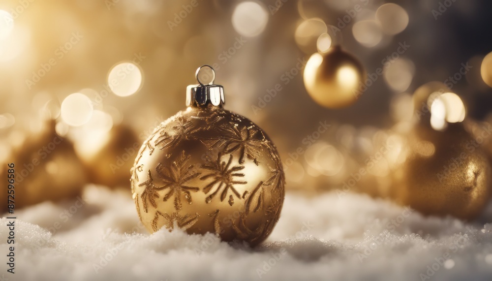 Golden christmas balls and a snowflake Golden christmas balls and a snowflake