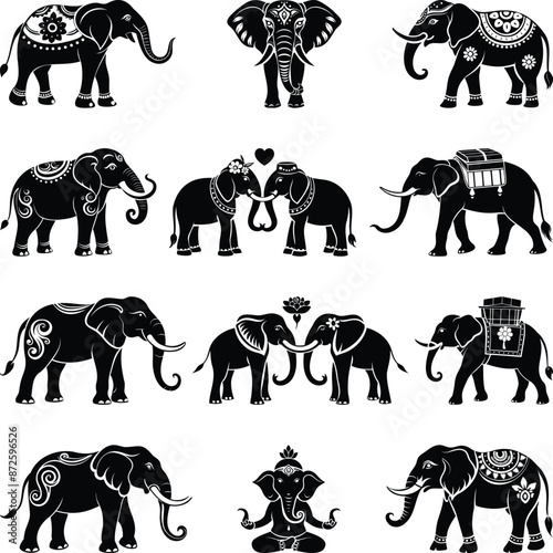 Elephant Silhouettes High Quality Ornament Inspired Collection 002