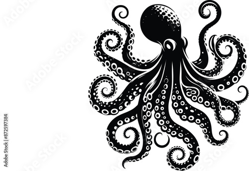 Hand-drawn octopus silhouette vector white background