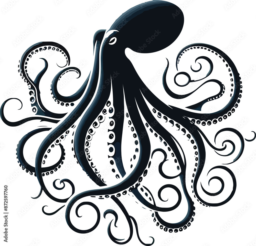 Hand-drawn octopus silhouette vector white background Hand-drawn octopus silhouette vector white background