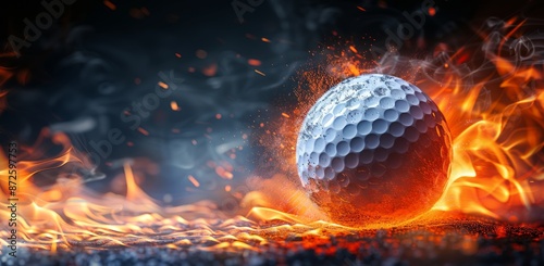Golf Ball Burning in Flames on Dark Ground