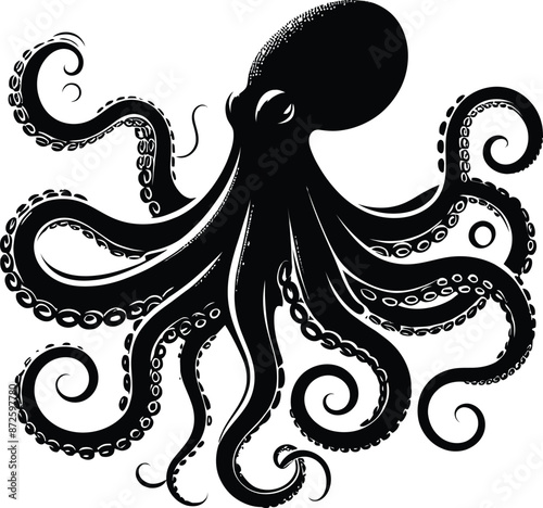 Hand-drawn octopus silhouette vector white background