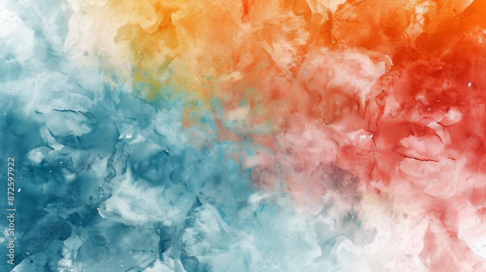 Obraz premium Abstract Watercolor Background - Blue, Orange and Red Swirls