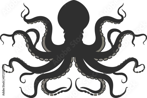 Hand-drawn octopus silhouette vector white background