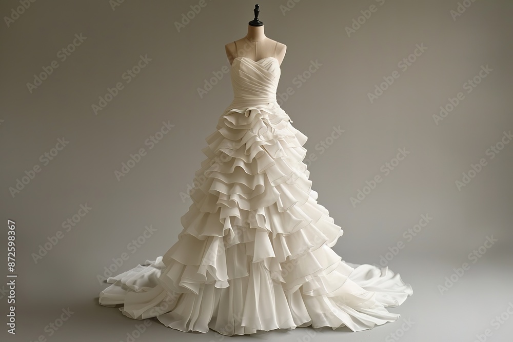 Wedding or graduation dress made of elite fabrics with embroidery, rhinestones and beads. A pink dress on a mannequin. Wedding or graduation dress made of elite fabrics with embroidery, rhinestones and beads. A pink dress on a mannequin.