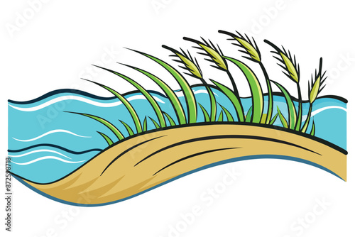 wave like design of sea oats and beach grass vector illustration