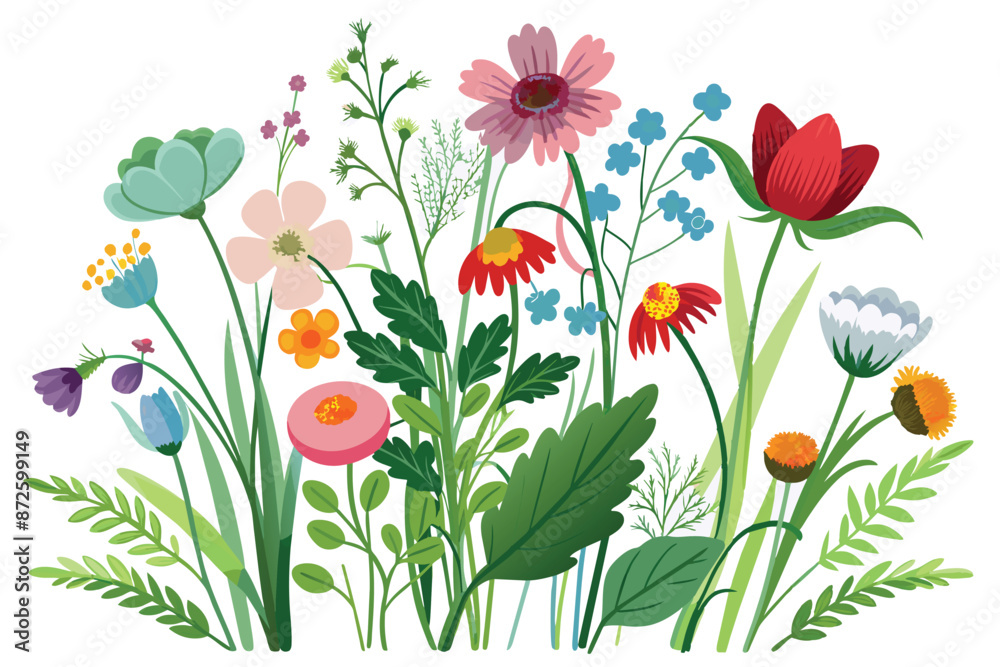 Fototapeta premium set of wild flowers vector illustration