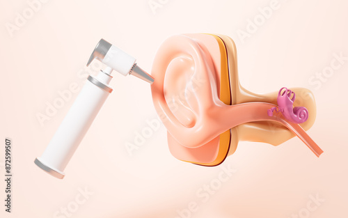 Human auditory system and examination of ear canal, 3d rendering. photo