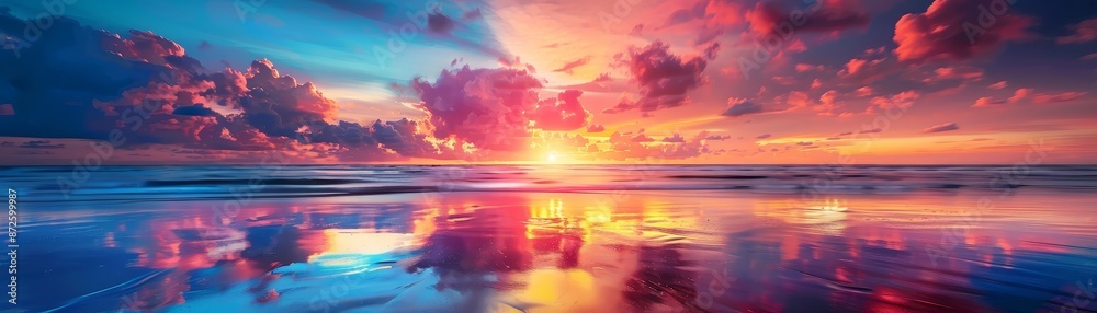Vibrant Sunset Reflection on a Tranquil Beach Vibrant Sunset Reflection on a Tranquil Beach