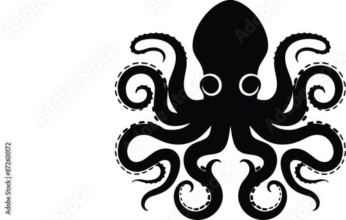 Hand-drawn octopus silhouette vector white background