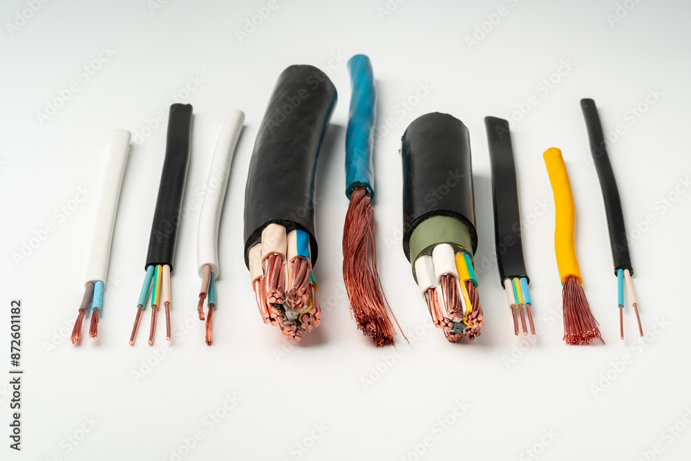 Fototapeta premium Multi-Colored Electrical Wires With Exposed Copper Strands