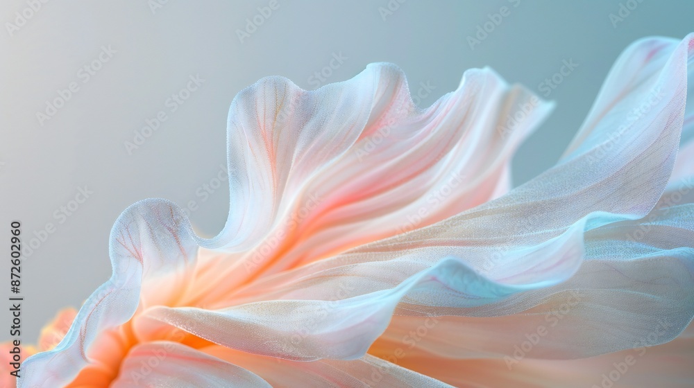 Obraz premium Minimalist X-ray close-up of translucent gerbera petals, frosted glass backdrop, soft natural light in minimalist setting, vibrant colors and intricate details.