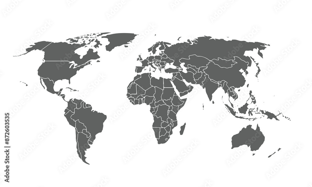 Naklejka premium World map isolated on white background. for website layouts, background, education, precise, customizable, Travel worldwide, map silhouette backdrop, earth geography, political, reports.