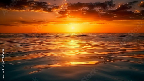 Sunset over tranquil waters waves breaking softly, AI Generative