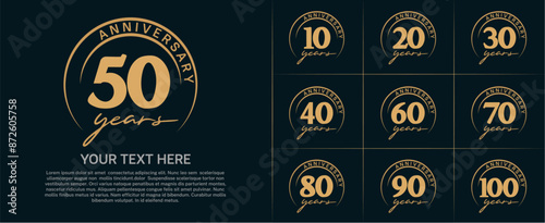 anniversary logotype set vector, brown color with circle for special day celebration