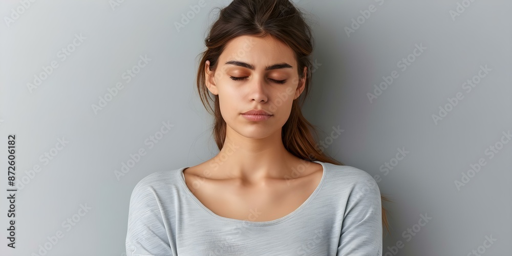 Unhappy young woman with acid reflux on gray background. Concept Unhappy Expression, Acid Reflux, Gray Background, Young Woman Unhappy young woman with acid reflux on gray background. Concept Unhappy Expression, Acid Reflux, Gray Background, Young Woman
