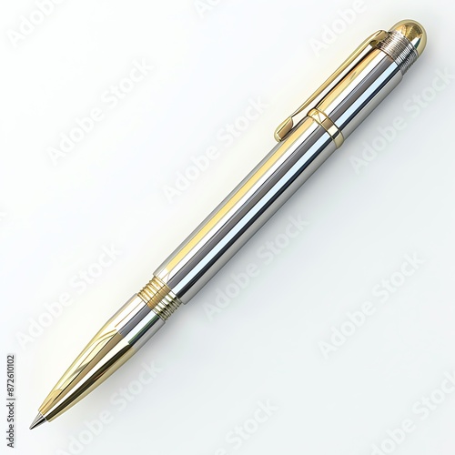 3D pen clipart, stationary element, metallic finish, isolated on white background