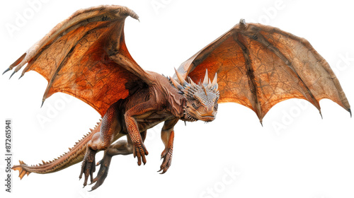 Majestic Flying Dragon with Outstretched Wings in Mid-Air, Detailed Fantasy Creature Illustration