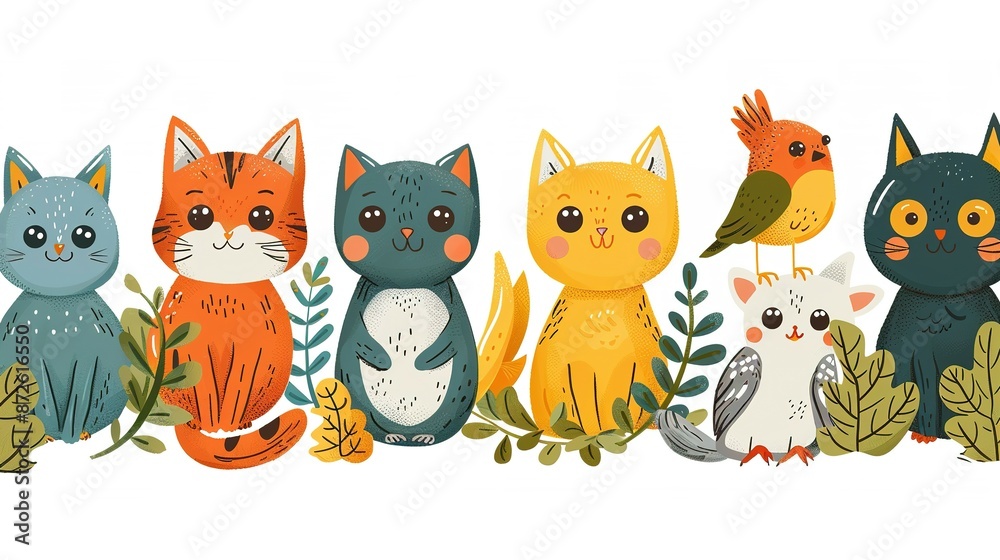 Obraz premium Charming Pet Characters in Vector: Dog, Cat, Bird, Fish, Rabbit, Rat, Turtle