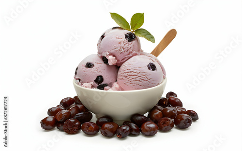 Jamaican rum raisin ice cream isolated white background photo