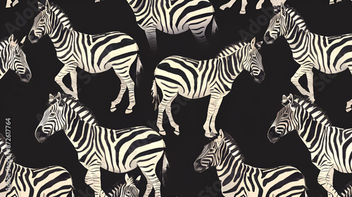 Set of zebras seamless pattern, Generative AI