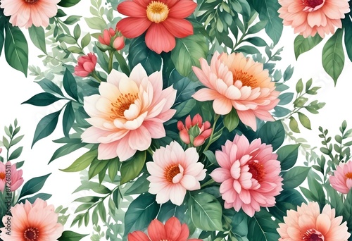 Watercolor botanical flowers background 