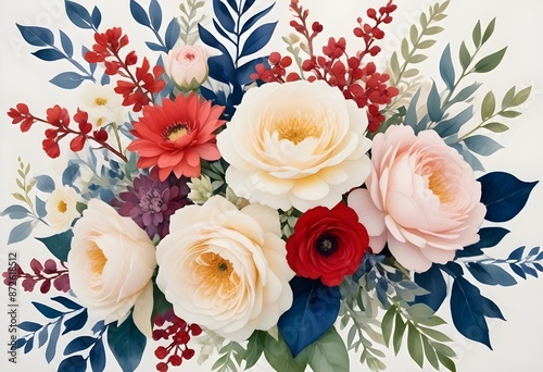 Watercolor botanical flowers background 