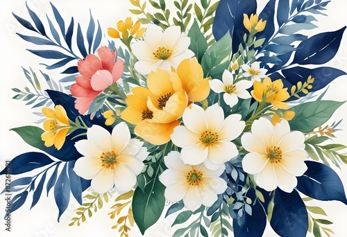 Watercolor botanical flowers background 