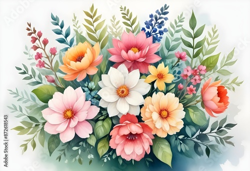 Watercolor botanical flowers background 