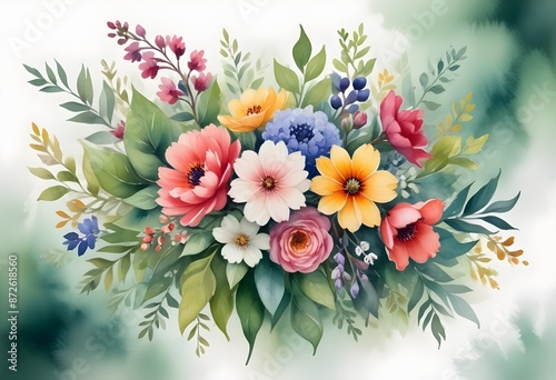 Watercolor botanical flowers background 